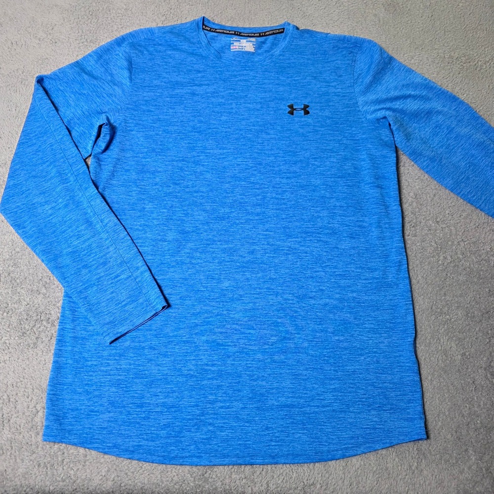 Under Armour Mens L Long Sleeve Shirt Blue HeatGear Fitted Space Dye Heather